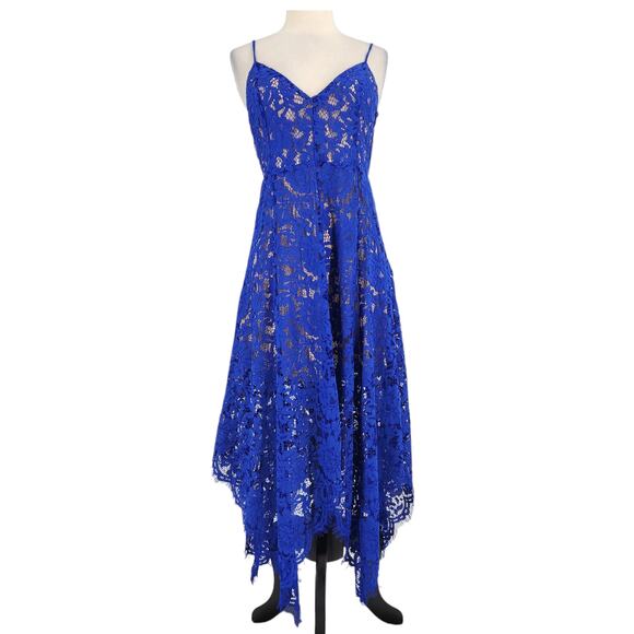 Lulus One Wish Royal Blue Lace Handkerchief Hem Dress - Picture 2 of 9